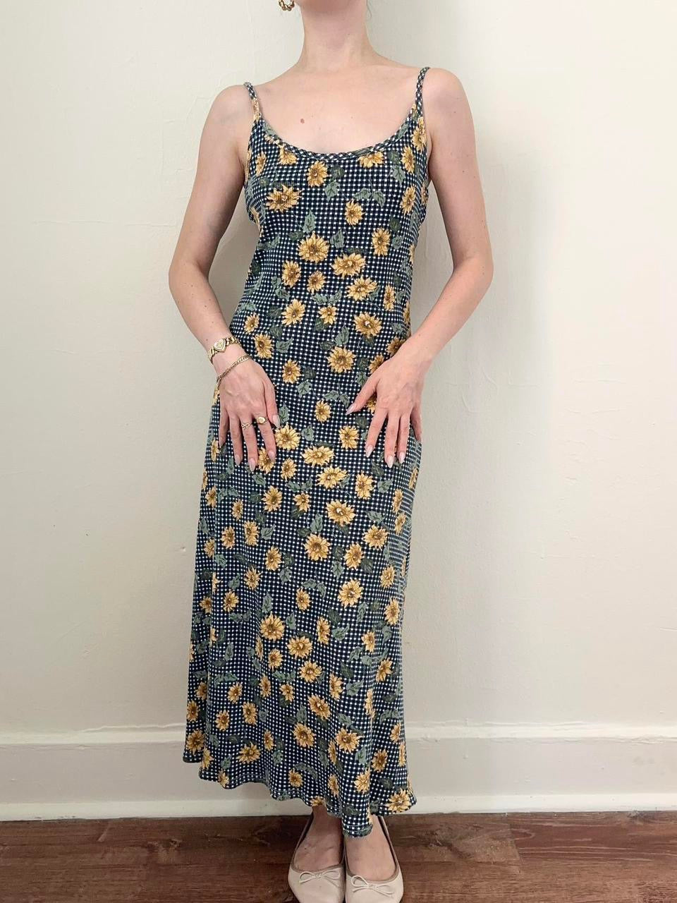 Vintage 90s Navy Sunflower Summer Dress (XS/S)