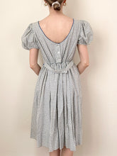 Load image into Gallery viewer, 1940s 1950s Blue Puff Sleeve Cotton Dress (XS)
