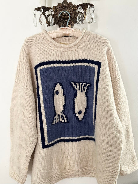 Vintage Pure Wool Hand Knit Ecuadorian Fish Sweater