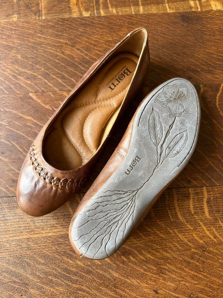 Brown Leather Braided Vintage Ballet Flats (9)