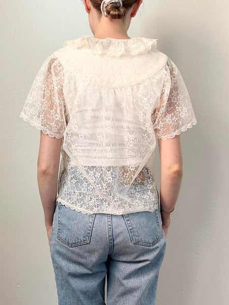 Cream Vintage Lace Bed Jacket (XS/S)