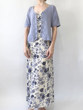 Load image into Gallery viewer, Blue Floral 90s Midi Dress and Cardigan Set (6, S/M)
