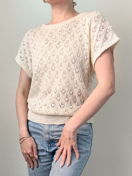 Ivory Pointelle Sweater Blouse (S/M)
