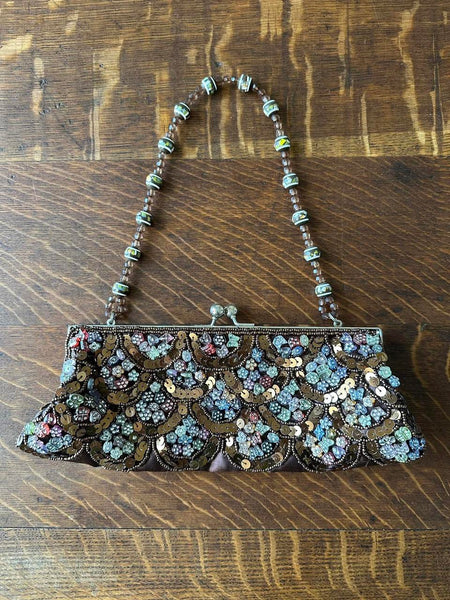 90s Brown Beaded Sequin Shoulder Bag