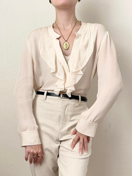 Pure Silk Y2K 2000s Ruffle Blouse (S)