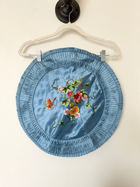 Vintage 1940s Blue Silk Round Sham Pillowcases Set