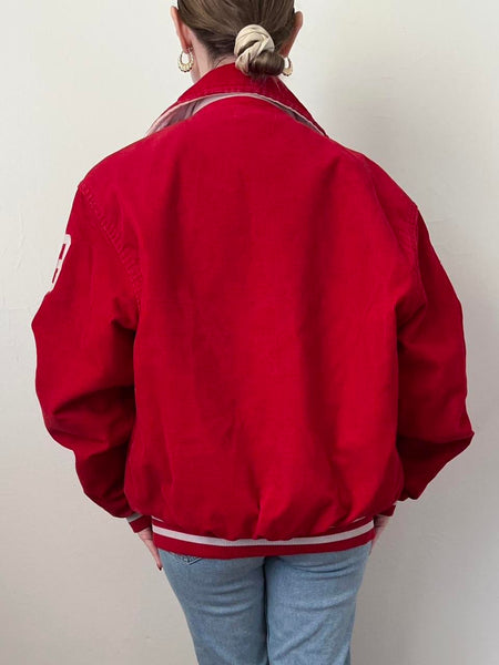 Retro Red 70s Corduroy Varsity Jacket (S)