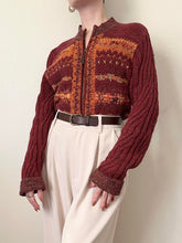Load image into Gallery viewer, Hand Knit Striped Autumn Zip Up Cardigan Sweater (M)
