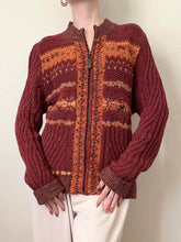 Load image into Gallery viewer, Hand Knit Striped Autumn Zip Up Cardigan Sweater (M)
