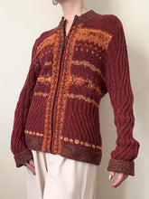 Load image into Gallery viewer, Hand Knit Striped Autumn Zip Up Cardigan Sweater (M)
