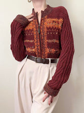 Load image into Gallery viewer, Hand Knit Striped Autumn Zip Up Cardigan Sweater (M)
