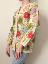 Load image into Gallery viewer, 50s Hand Loomed Colorful Flower Cardigan Sweater (S)
