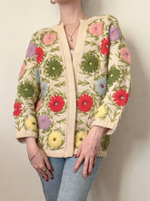 Load image into Gallery viewer, 50s Hand Loomed Colorful Flower Cardigan Sweater (S)
