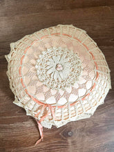 Load image into Gallery viewer, Antique Pink Satin Crochet Ribbon Pillow
