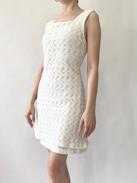 White Crochet Mod Mini Dress (S/M)