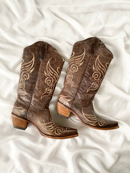Brown Leather Butterfly Cowgirl Boots (9.5)