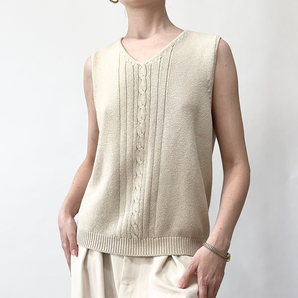Vintage Soft Cotton Beige Tan Sweater Vest (M)