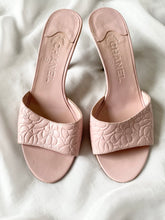 Load image into Gallery viewer, Chanel Pink CC Floral Kitten Mules (6.5)
