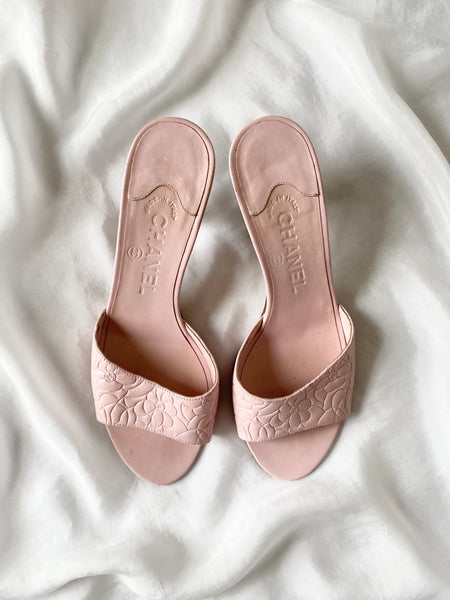 Chanel Pink CC Floral Kitten Mules (6.5)