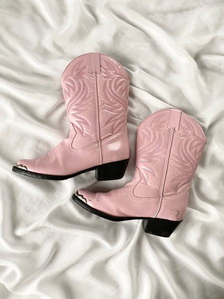 Pink Vegan Leather Cowgirl Boots (5.5)