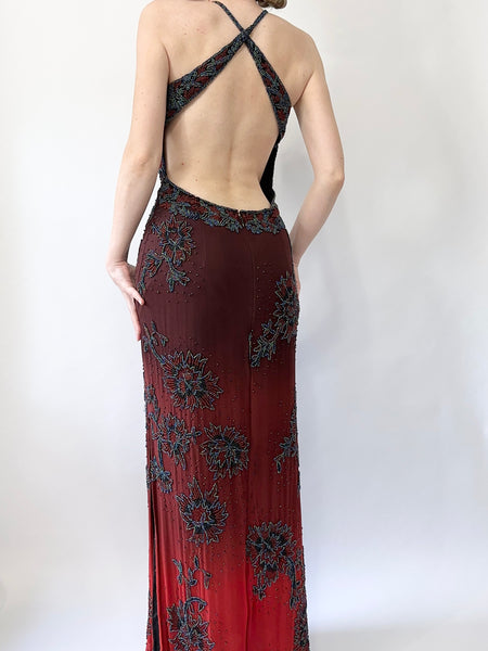 Vampires Beaded Vintage Silk Gown (S)
