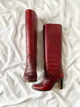 Load image into Gallery viewer, 1970s Red Oxblood Italian Leather Heeled Riding Boots (7.5)

