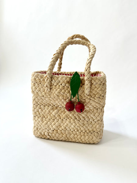 Vintage Style Cherry Wicker Basket Purse Handbag