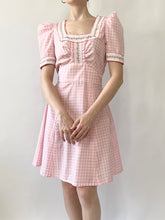Load image into Gallery viewer, Pink Gingham 1960s Puff Sleeve Mini Dress (XS)
