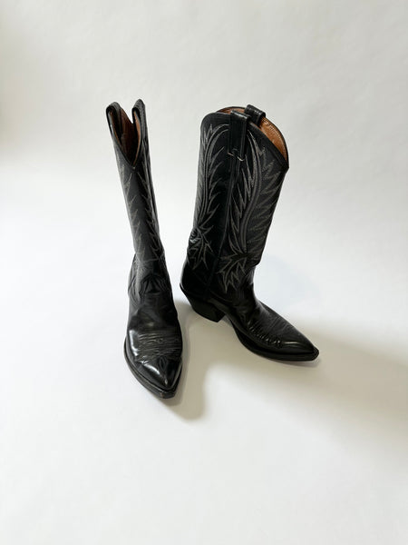Black Vintage Patent Cowgirl Boots (5.5)