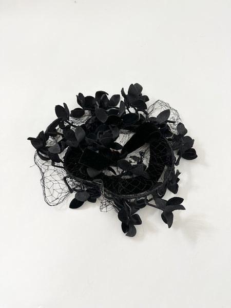 Black Velvet Netted Flower Fascinator Hat