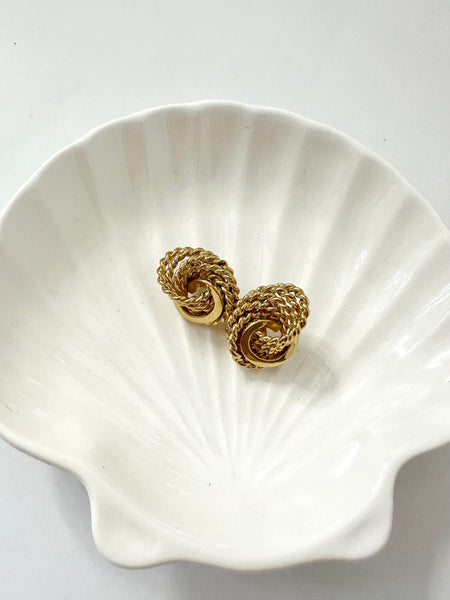Vintage Gold Braided Rope Clip On Earrings