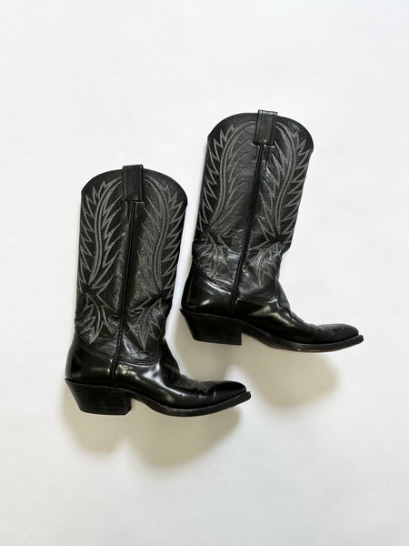 Black Vintage Patent Cowgirl Boots (5.5)