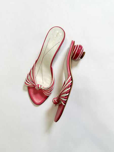 Fuchsia Pink Kate Spade Porcelain Ball Block Heels Mules (7)