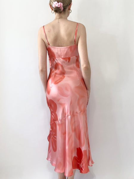 90s Silk Hibiscus Flower Mermaid Slip Gown (L)