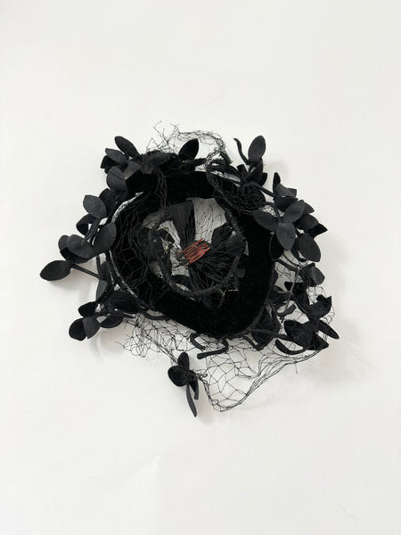 Black Velvet Netted Flower Fascinator Hat