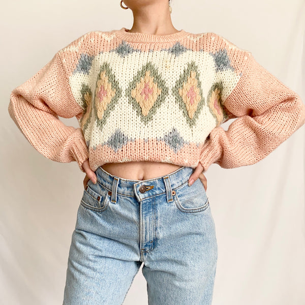 Hand Loomed 1980s Vintage Nordic Sweater (M)
