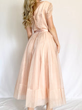 Load image into Gallery viewer, 1950s Pink Organza Belted Bow Pleated Party Dress (XS-S)
