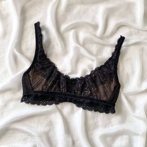 Vintage 1990s Victoria's Secret Black Corset Style Lace Bra (S)