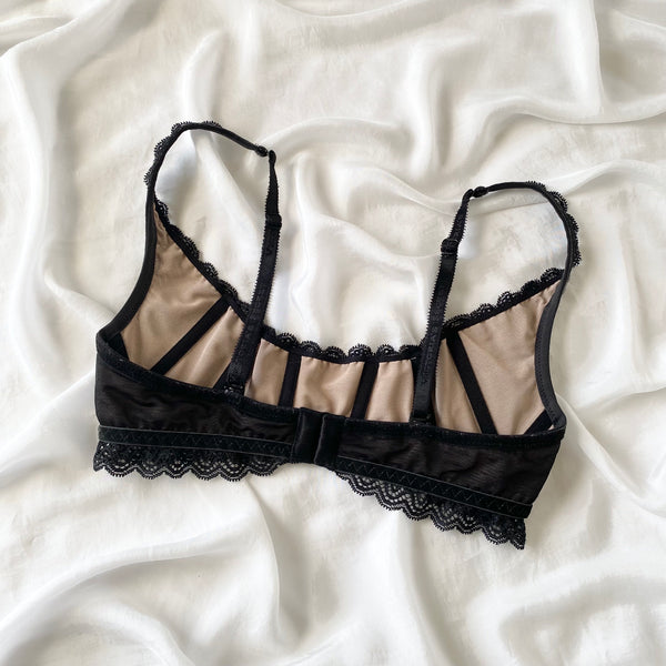 Vintage 1990s Victoria's Secret Black Corset Style Lace Bra (S)