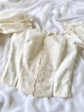 Load image into Gallery viewer, Vintage Puff Sleeve Eyelet Lace Bustier Blouse (S-M)
