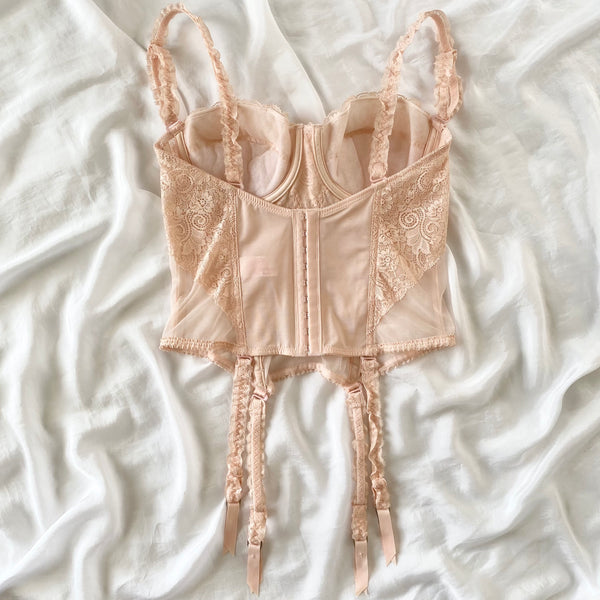 Vintage 1960s Peachy Pink Lace Bustier (34B)