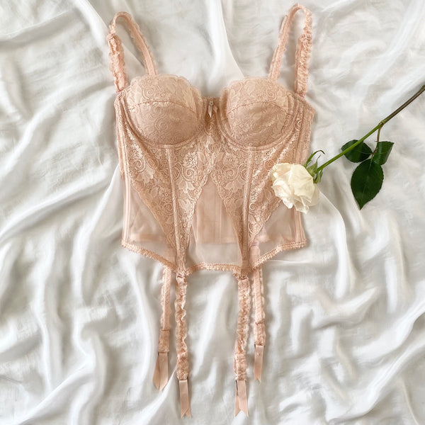 Vintage 1960s Peachy Pink Lace Bustier (34B)