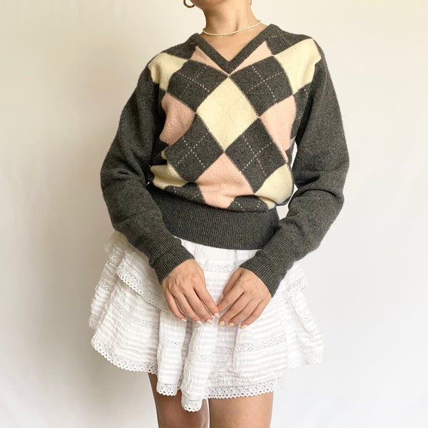 1960s Scottish Cashmere Argyle Sweater (S)