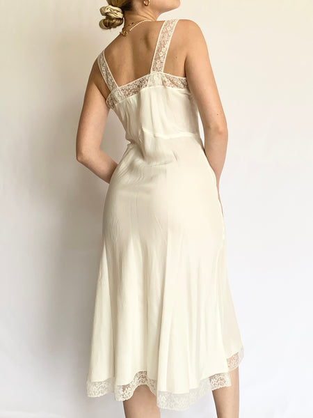 1950's Bow Lace Trim Slip Dress (XS)