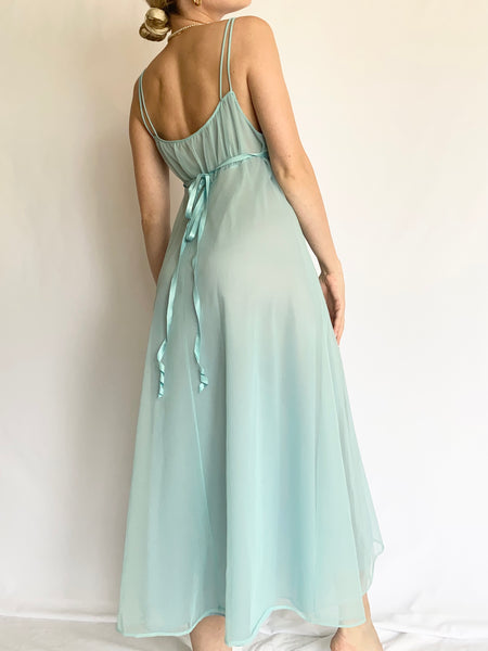 1950s Vintage Sheer Blue Nylon Slip Dress (XS-S)