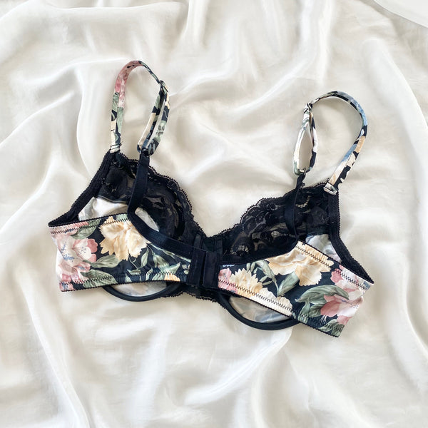Vintage Victoria's Secret 1980s Black Floral Bra (32C)