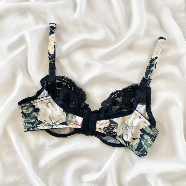 Vintage Victoria's Secret 1980s Black Floral Bra (32C)