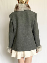 Load image into Gallery viewer, Grey Fur Trim 1950s Wool Coat and Skirt Set (M)
