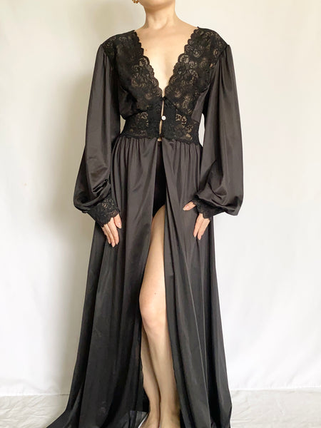 Black 1960s Sheer Peignoir Robe (M)