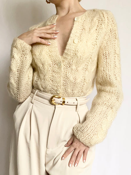 Hand Made Italian Mohair Cardigan Sweater (S)